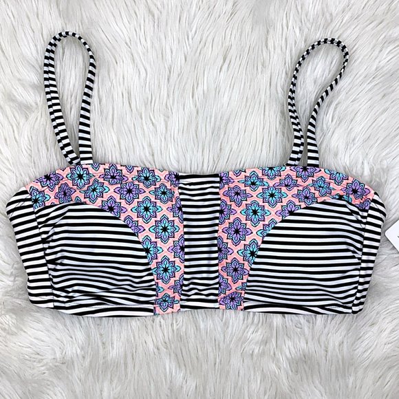 Plus Size Striped Floral Print Bralette Bikini Top - Picture 2 of 11